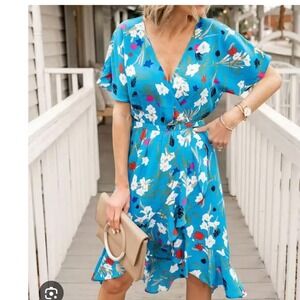 J. Crew Mercantile Floral Blouse Top Ruched Front Blue White Orange‎ Large